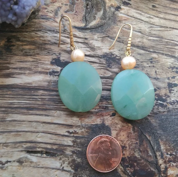 SOLD! Natural Pearl and Aventurine Earrings - Handmade! - Picture 2 of 3